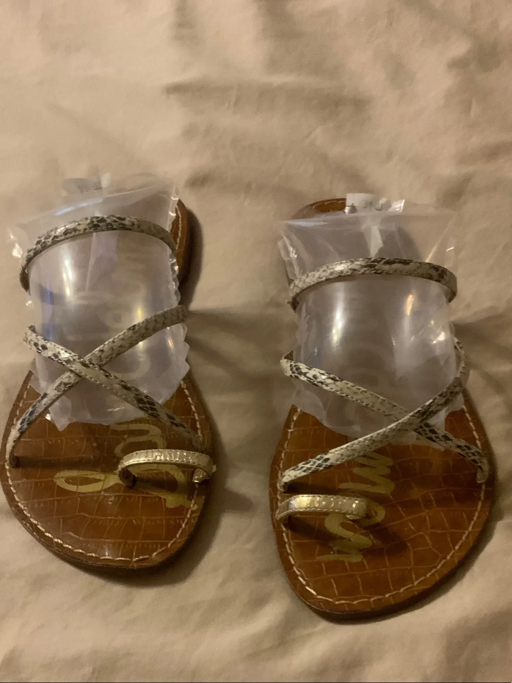 Sam Edelman “GILLIAN” Strappy Snake-Print Sandals in Black & Tan w/Gold Toe - 9M - Picture 1 of 4